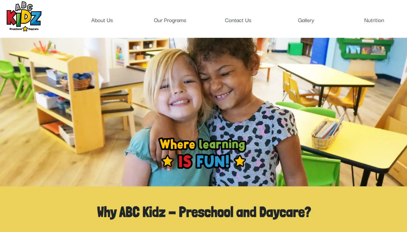 Sitio web para la guardería ABC Kidz, en Tampa, Florida